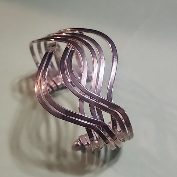 Vintage Modernist Sterling Silver Cuff Bracelet Wire  Design unsigned 925 - Picture 1 of 10